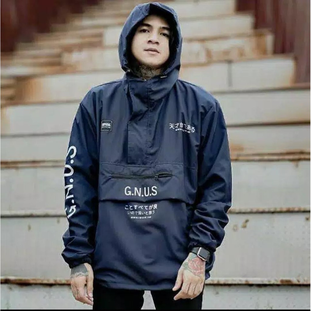 GENIOUS Jaket Cougle Jaket Parasut Jaket Outdoor Jaket Pria Black Simple