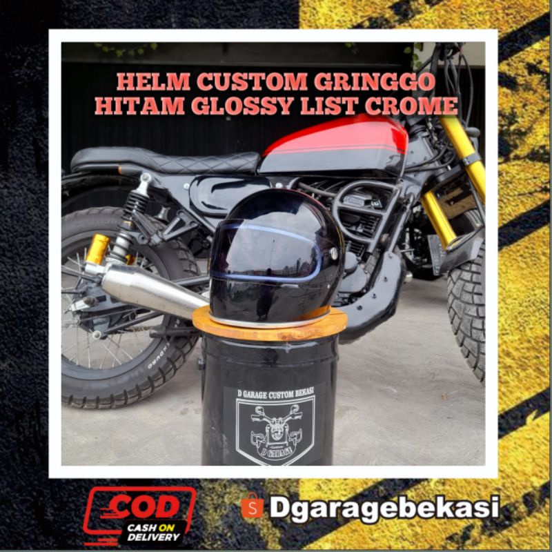 HELM CUSTOM GRINGGO LIST CROME cc helem helm custom moto3, ghostbone, cakil, helem vespa,
