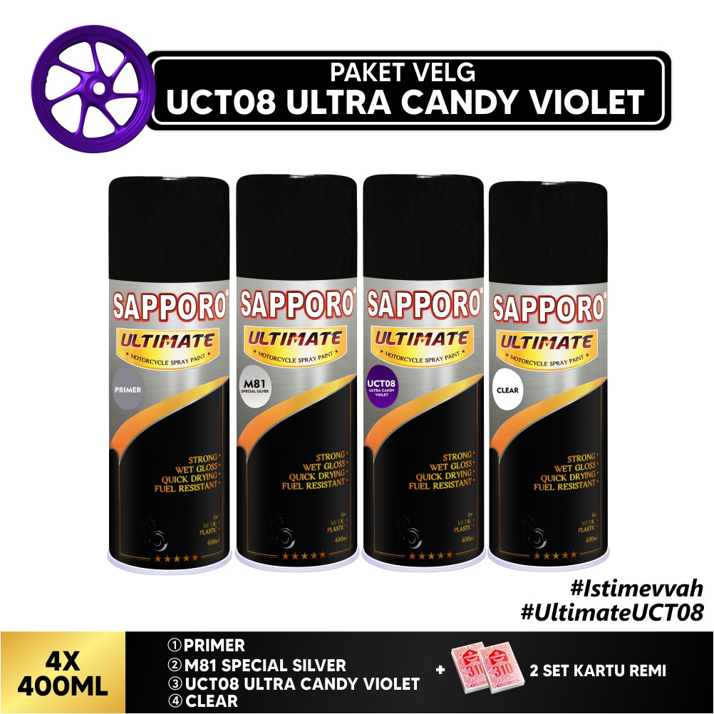 Paket Cat Velg UCT08 Ultra Candy Violet / Sapporo Ultimate / Cat Spray Semprot Aerosol Terbaik