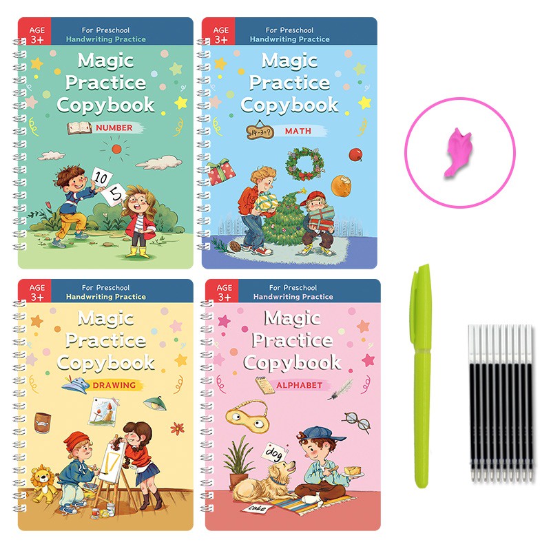 

Buku anak wipe and clean anak isi 4 buku + pulpen 5 pcs/ set buku belajar anak menulis menggambar paud tk 4 set