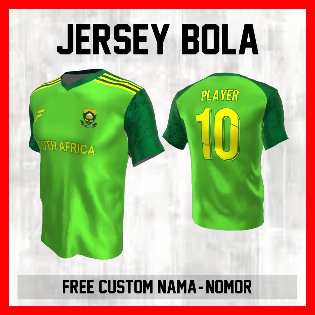 Kaos Bola Jersey Afrika Selatan Timnas Negara Garis Bahu Baju Custom Nama dan Nomor Punggung - 290