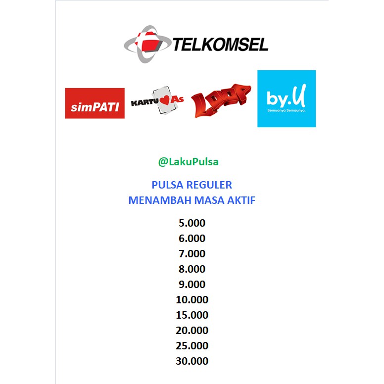 PULSA TELKOMSEL (SIMPATI, AS, LOOP, BYU) 5000 s/d 30000