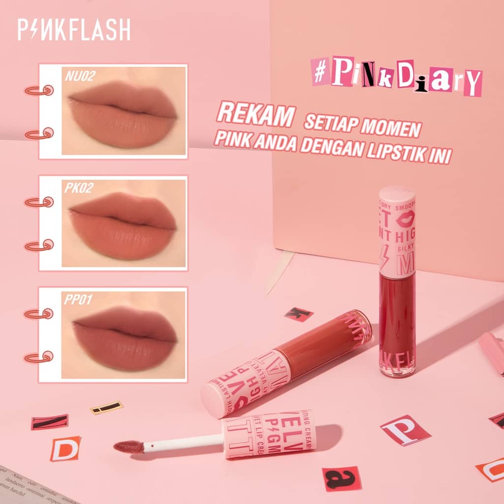 PINKFLASH SILKY VELVET LIPCREAM ORIGINAL BPOM - PINK FLASH LIP MATTE | LIP CREAM | LIPSTICK | PINK DIARY | WATERPROOF | TAHAN AIR