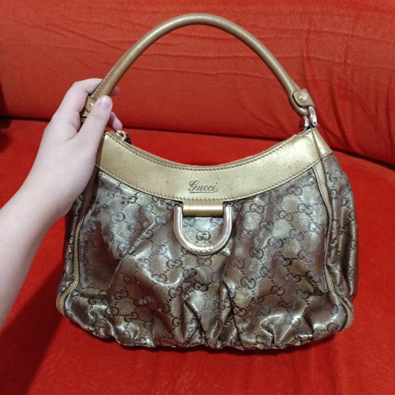 Authentic Preloved Gucci D Ring Hobo Coated Canvas Hand Bag / Shoulder Gold