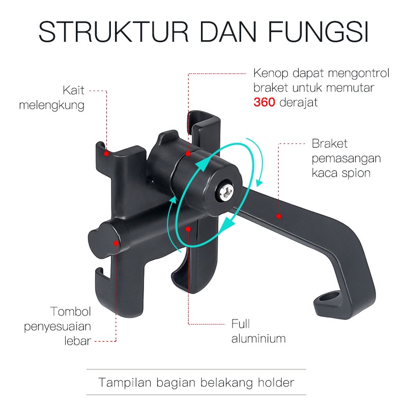 Phone Holder Hp Motor Spion Stang Full Besi Bahan Alloy Stand handphone Sepeda Senderan Dudukan Hape Alat Penyangga Hp SM20