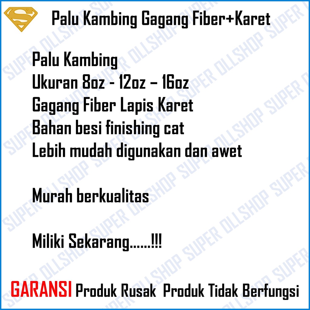 Palu Kambing Gagang Fiber Martil Cabut Paku USA Claw Hammer RRT Polos Kecil Besar 8oz 12oz 16 oz