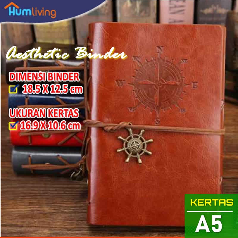 

Binder/Buku Catatan Kuliah/Kantor A5, Kulit Retro Compass, Estetik Aesthetic Unik Elegant Berkelas & Murah Kertas A5