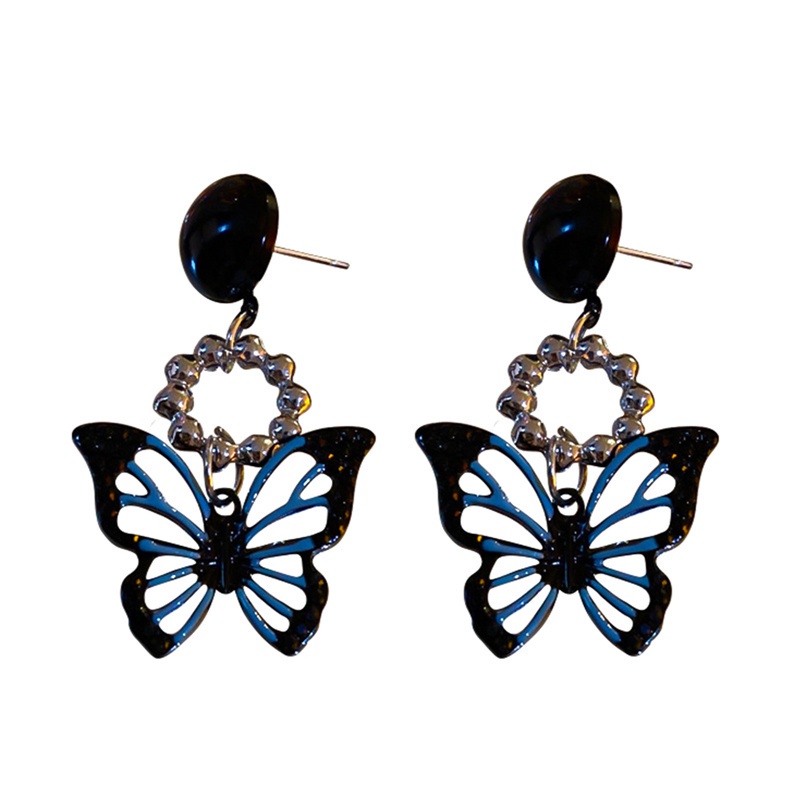 Korean Trendy 925 Silver Needle Dark Hollow Butterfly Earrings Fairy Advanced Earrings