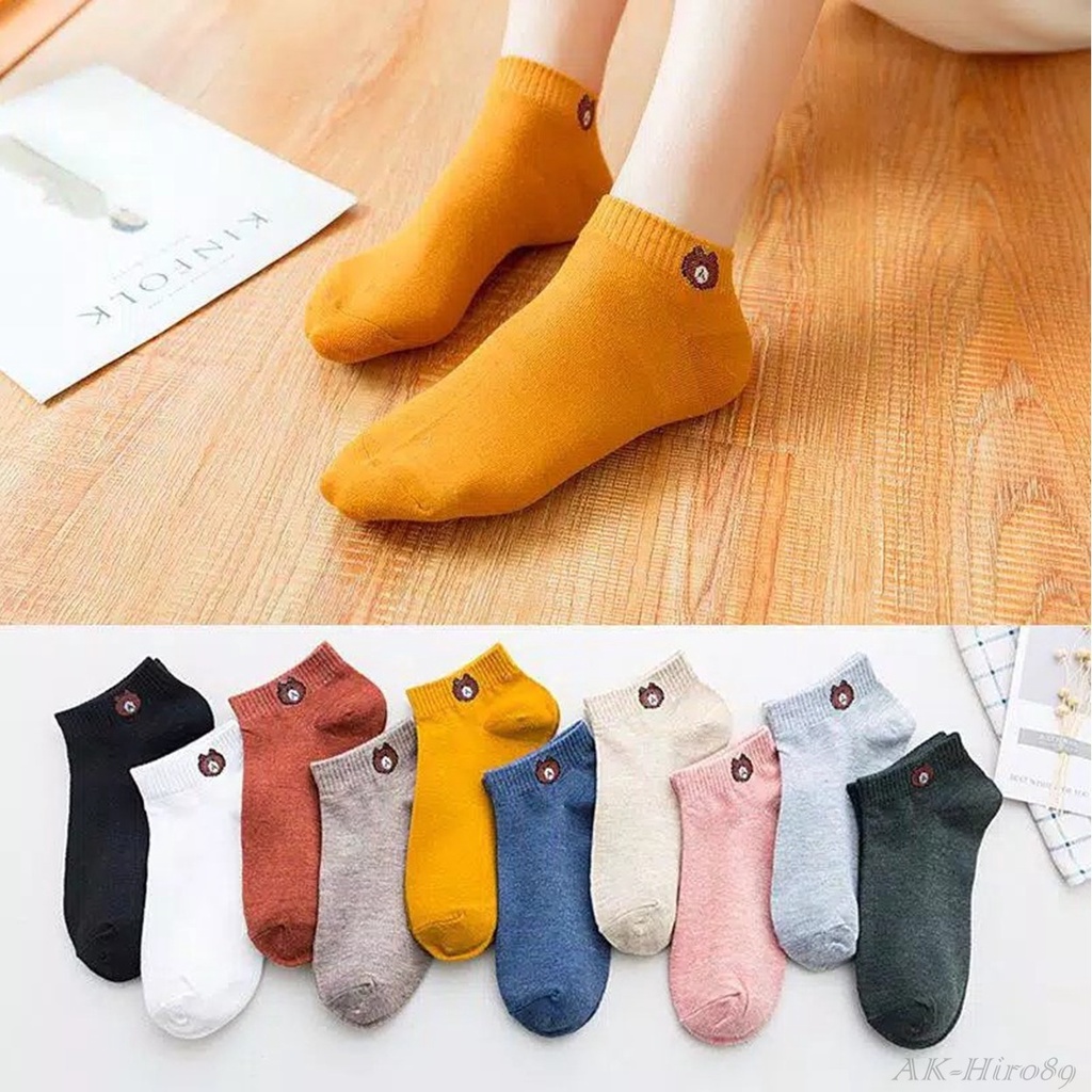 5Pasang Kaos Kaki Ankle Cute Kaus Kaki Motif / Warna Polos - KK