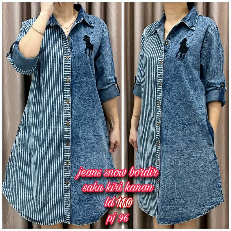 DRESS /TUNIK JEANS JUMBO LD 110-114 PREMIUM TIDAK KAKU