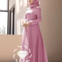 Fashion Wanita gamis dress Maxi Pesta Berliana - Abu-abu GAMIS MAXI NIKEN BRUKAT TULANG KOMBI