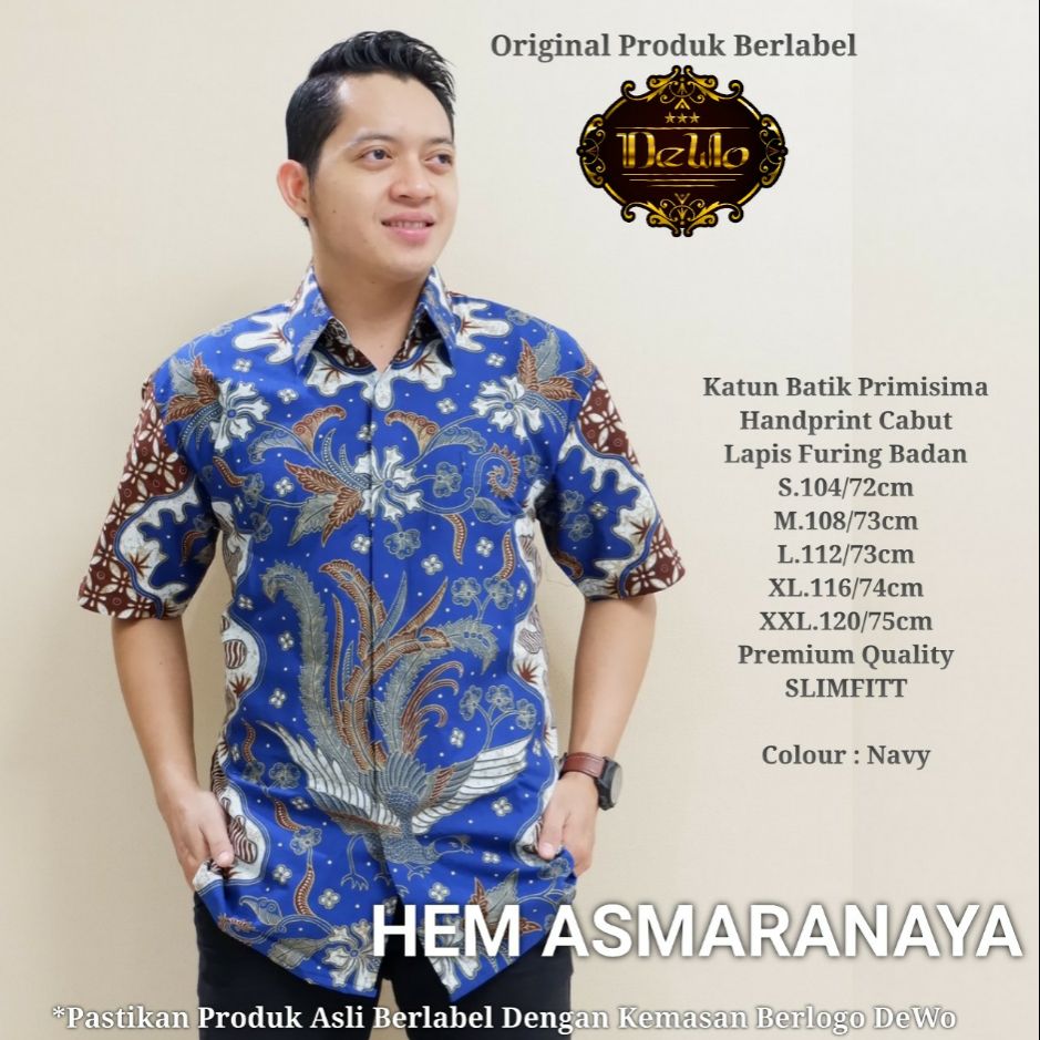 Batik Slimfit Pendek Warna Navy Baju Batik Slimfit ASMARANAYA NAVY Batik Slimfit Lapis Furing