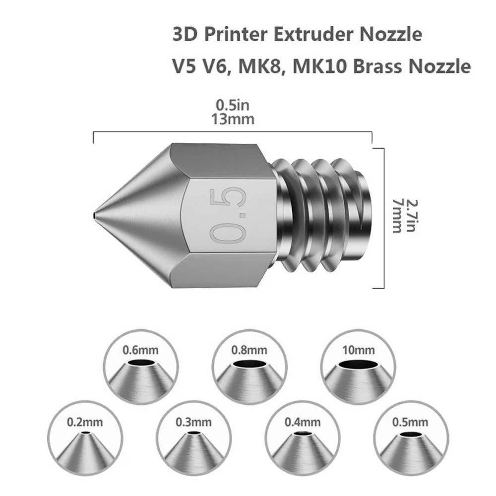 AUGUSTINA MK8 Brass Nozzle 0.6mm 0.4mm Threaded Filament CR10 CR10S Copper 0.2mm Print Head Nozzle