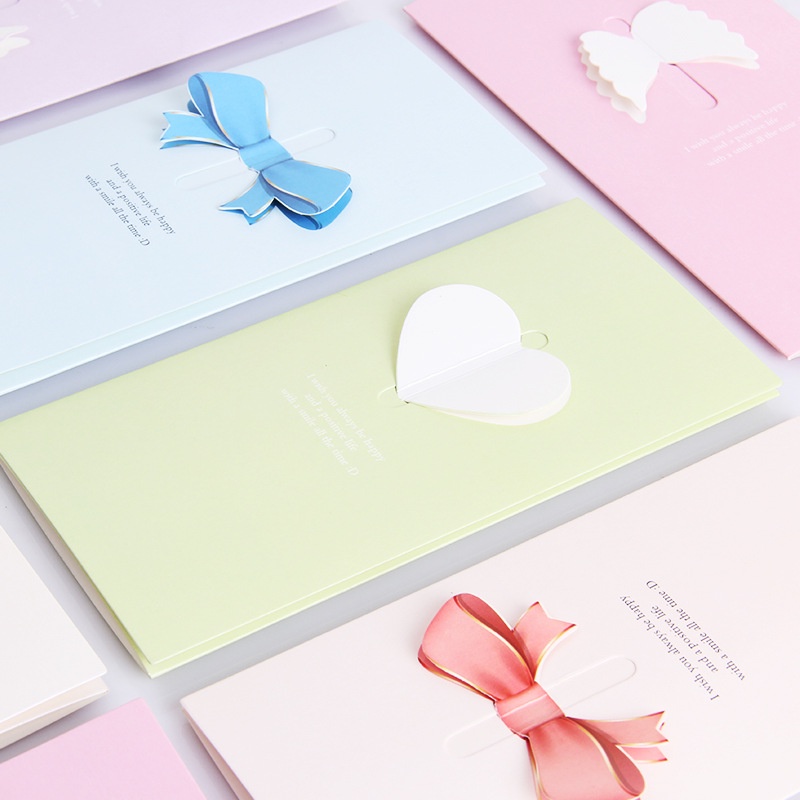 3D Folding Creative Love Bow Greeting Card Best Wishes Invitations Cards For Valentine's Day Xmas Birthday Wedding Party Blessing Card