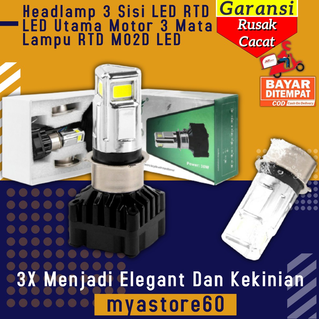 Lampu Headlamp 3 Sisi LED RTD LED Utama Motor 3 Mata Lampu RTD M02D LED