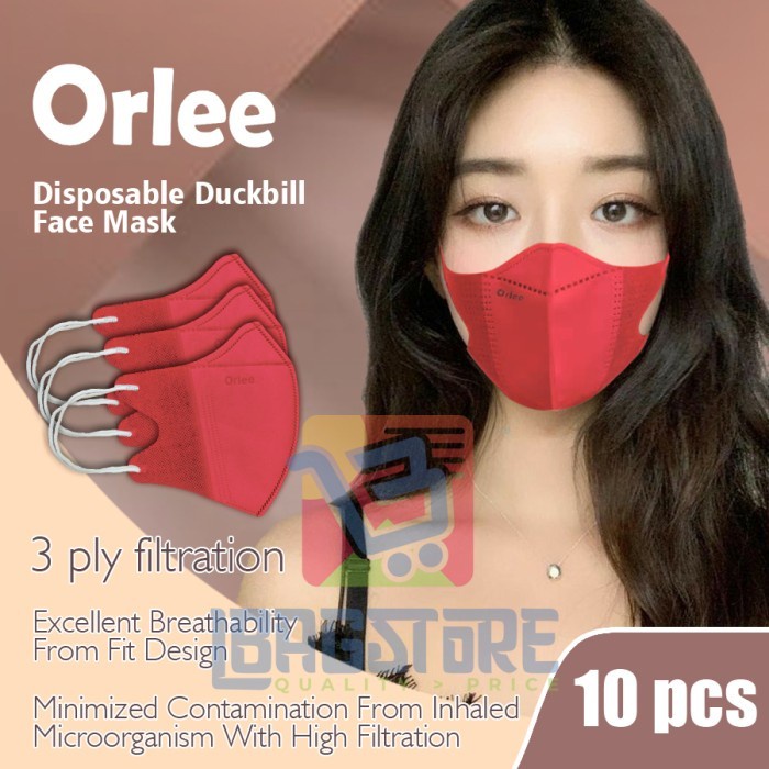 Masker Duckbill 3D Orlee 3 Lapis Ply 3Ply Earloop isi 10 pcs