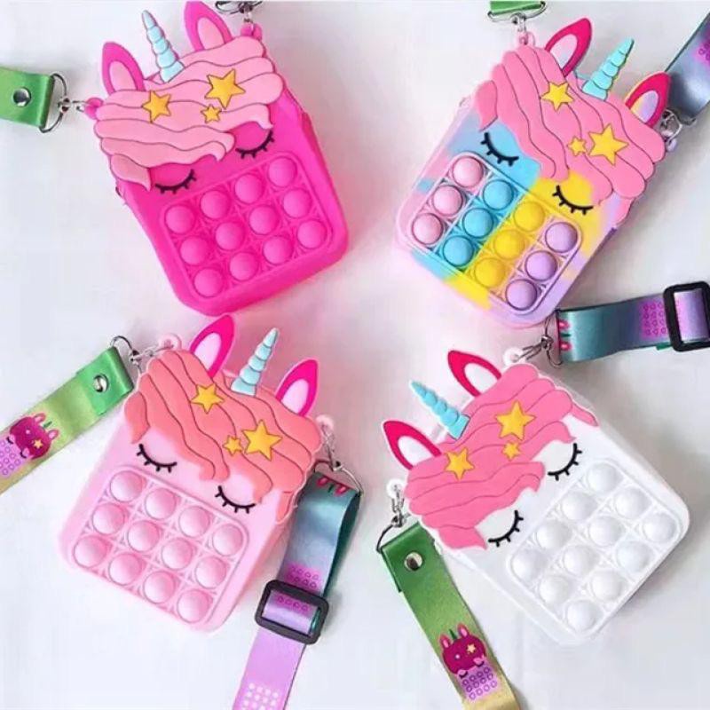 TAS HANDBAG POP IT TAS DOMPET KARAKTER UNICORN TAS UNIK LUCU UNICORN POP IT HANDBAG VA254