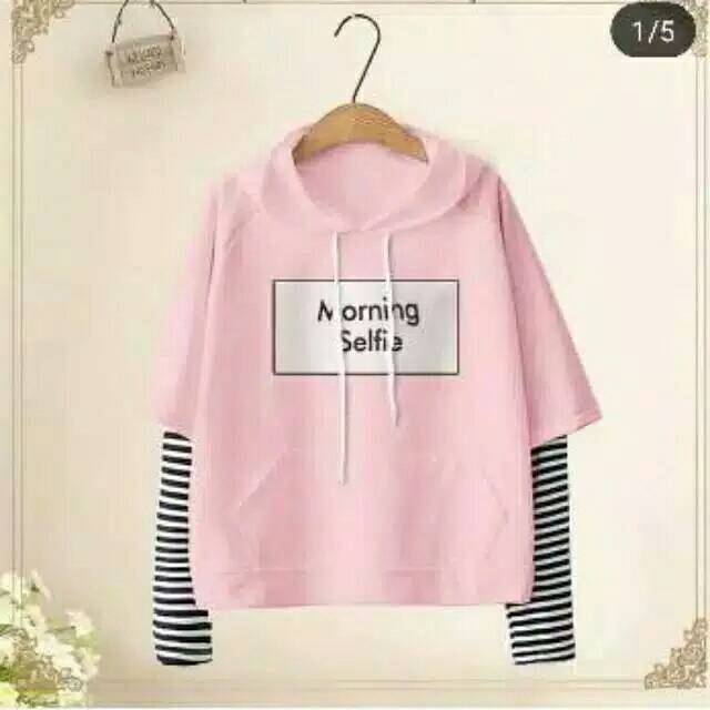 SWEATER MORNING SELFIE / TANGAN KOMBINASI/ tangan double bukan model sambungan