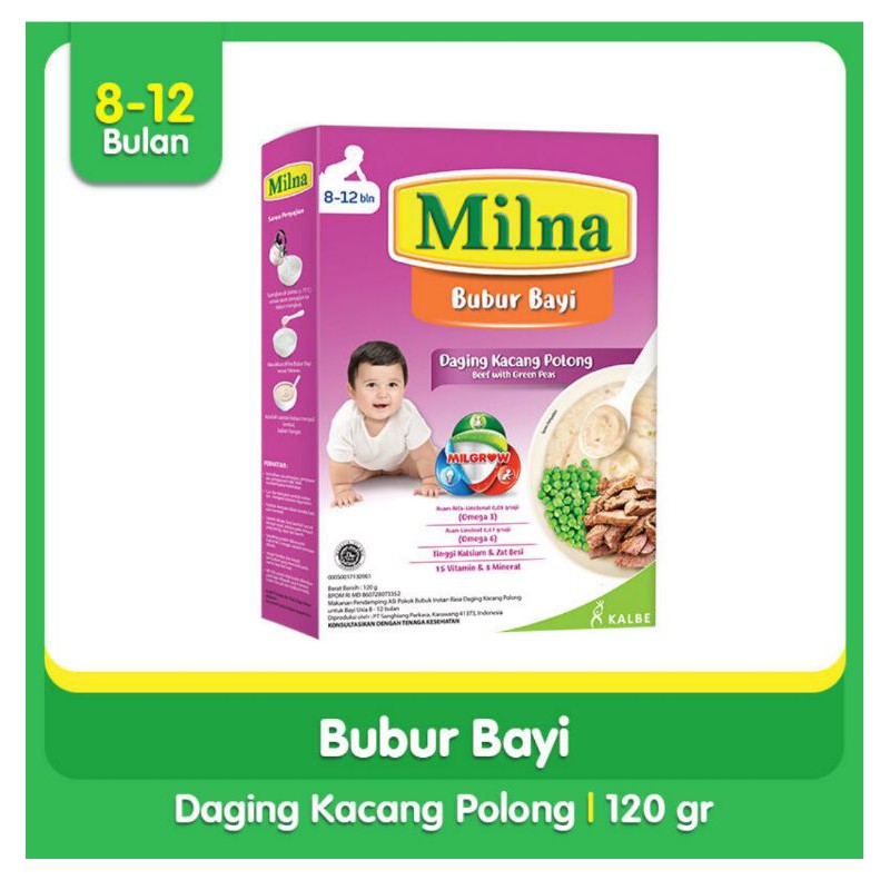 Milna 8-12bulan Bubur Bayi Daging Kacang Polong -120gr