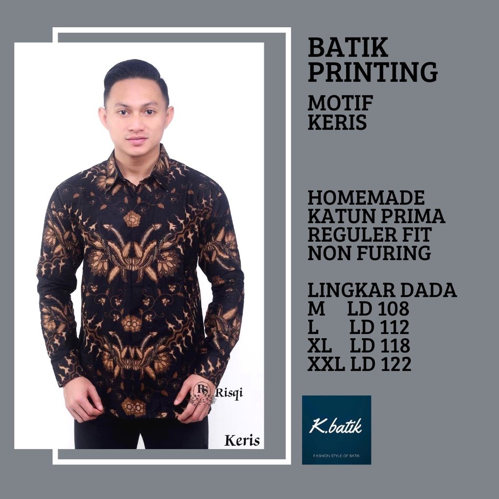 KEMEJA BATIK PRIA LENGAN PANJANG MOTIF KERIS HITAM BATIK MODERN BATIK SERAGAMAN KANTORAN BATIK PEKALONGAN BATIK KATUN