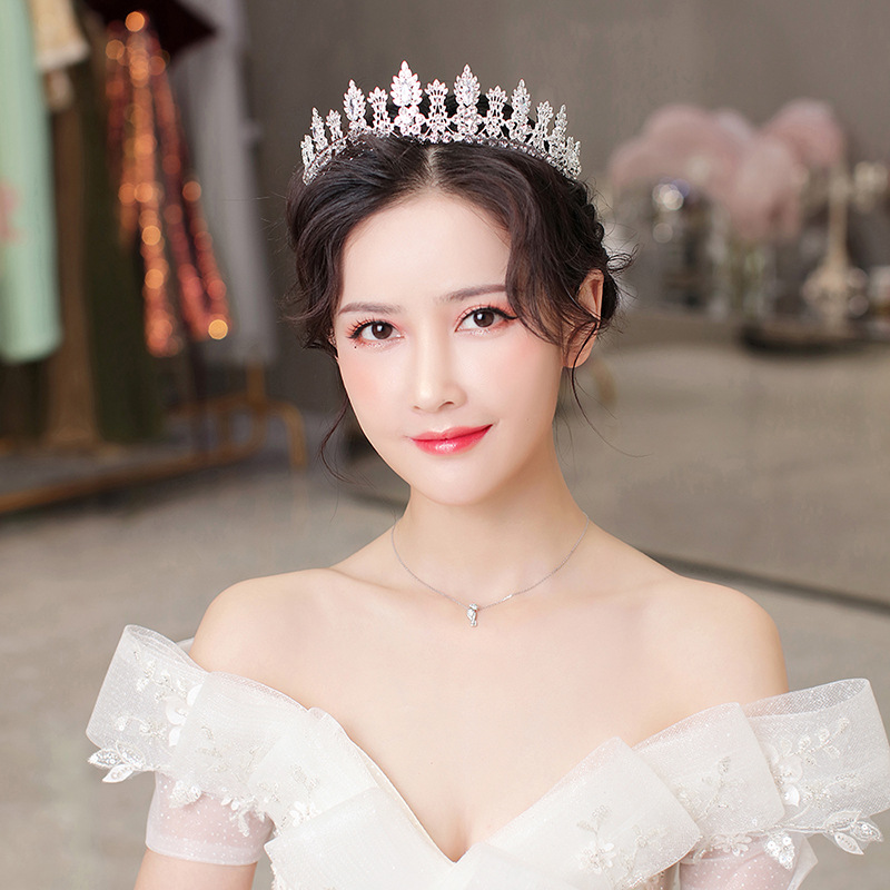 Mahkota Tiara Kristal Zircon Warna Silver Untuk Pengantin Wanita