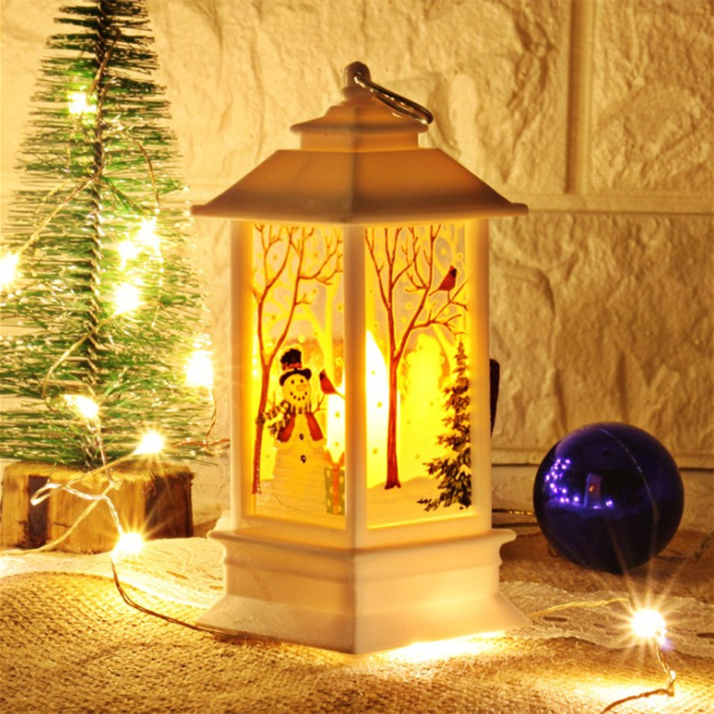 New Year Christmas LED Light Lamp Candle Cage/Portable Xmas Oil Lamp Party Decoration/Santa Claus Elk Print Candlestick