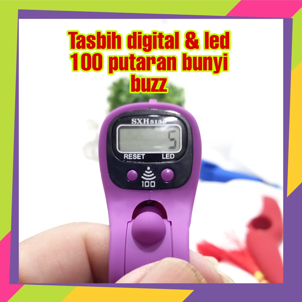 1604 / Tasbih digital &amp; LED 100 kali bunyi buzz / Tasbih model kayu warna doff / Finger counter alat hitung digital zikir