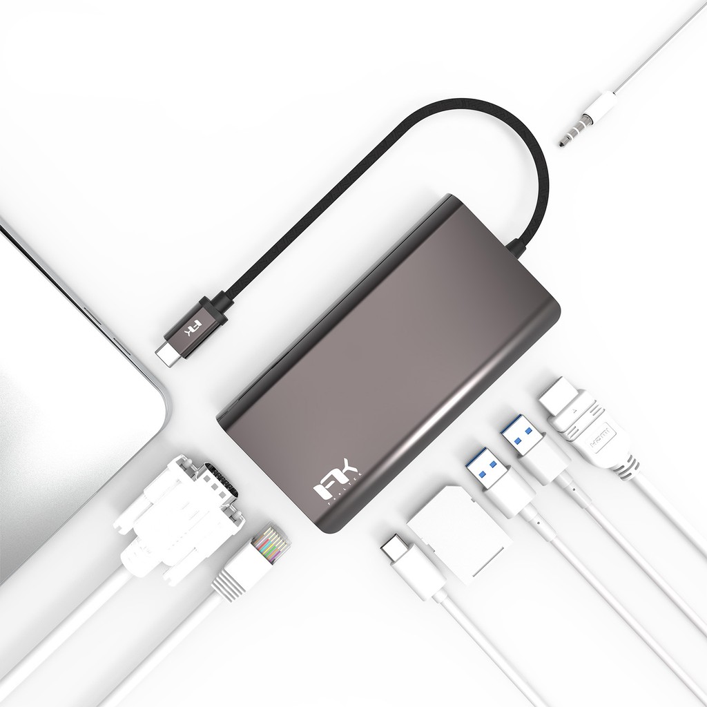 Feeltek 8 in 1 USB-C Portable Hub - Gray