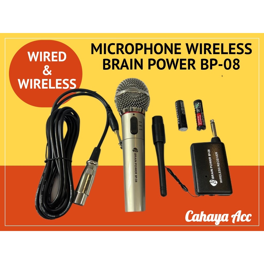 Microphone Wireless Proffesional Brain Power BP-08 - Mic Wireless dan Kabel - Microphone Wired &amp; Wireless - Mikrofon Bluetooth dan Kabel