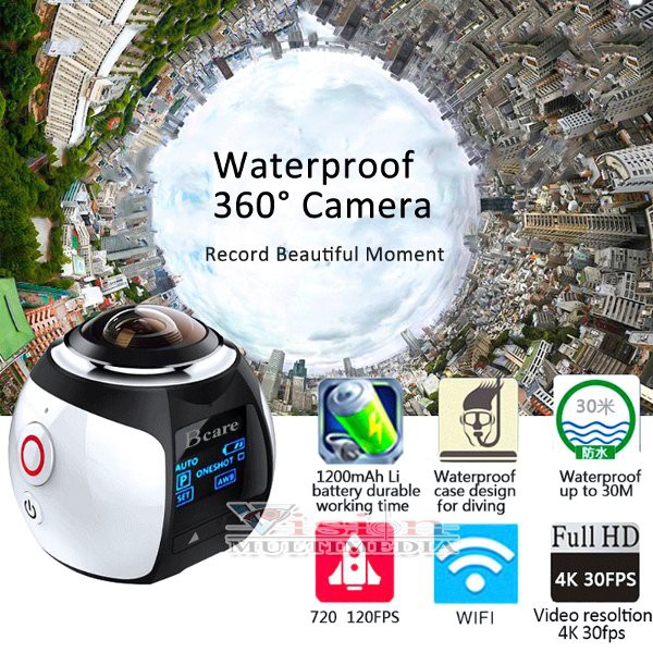 Termurah               Action Camera BCARE Wifi 4K 360 Panoramic 16MP Ultra-HD Sport VR-Cam