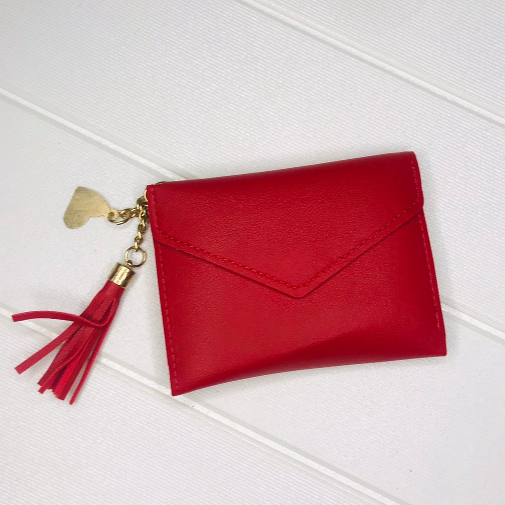 ⭐Gogoland⭐ WD008 Dompet Lipat Import Korea DL15 Rumbai Rumbai Dompet Murah-MERAH