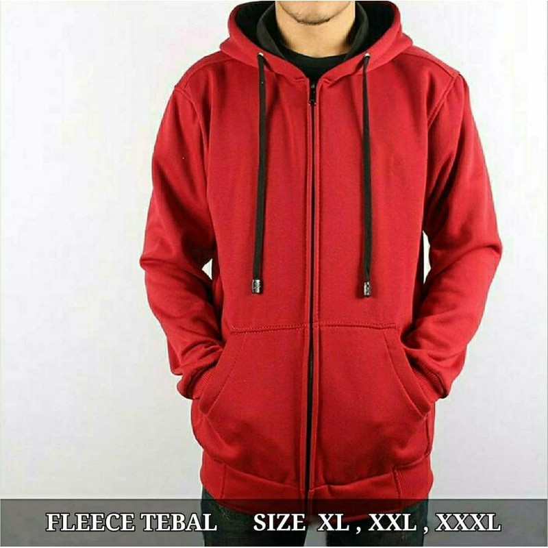 JAKET Jumbo Pria Wanita Big Size Hoodie Oversize Murah XL XXL XXXL Zipper Polos Cewek Cowok Premium-Merah