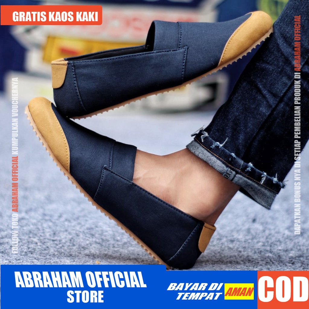 ABRHM x KEN Sepatu Slip On Pria Sepatu Pria Casual Sepatu Casual Pria Sepatu Kasual Cowok / Cowo Slop Anti Slip Semi Formal Kerja Kuliah Gaya Santai Keren Kekinian Original Murah Terlaris