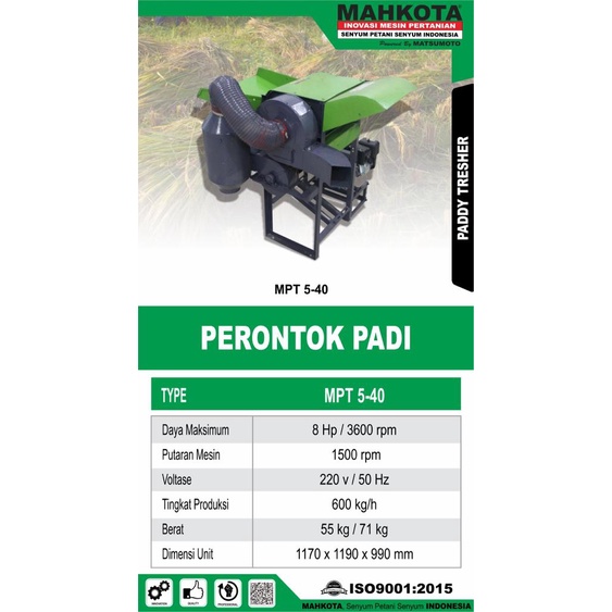 PERONTOK PADI PADDY THRESHER MAHKOTA MPT5 40 BERKUALITAS
