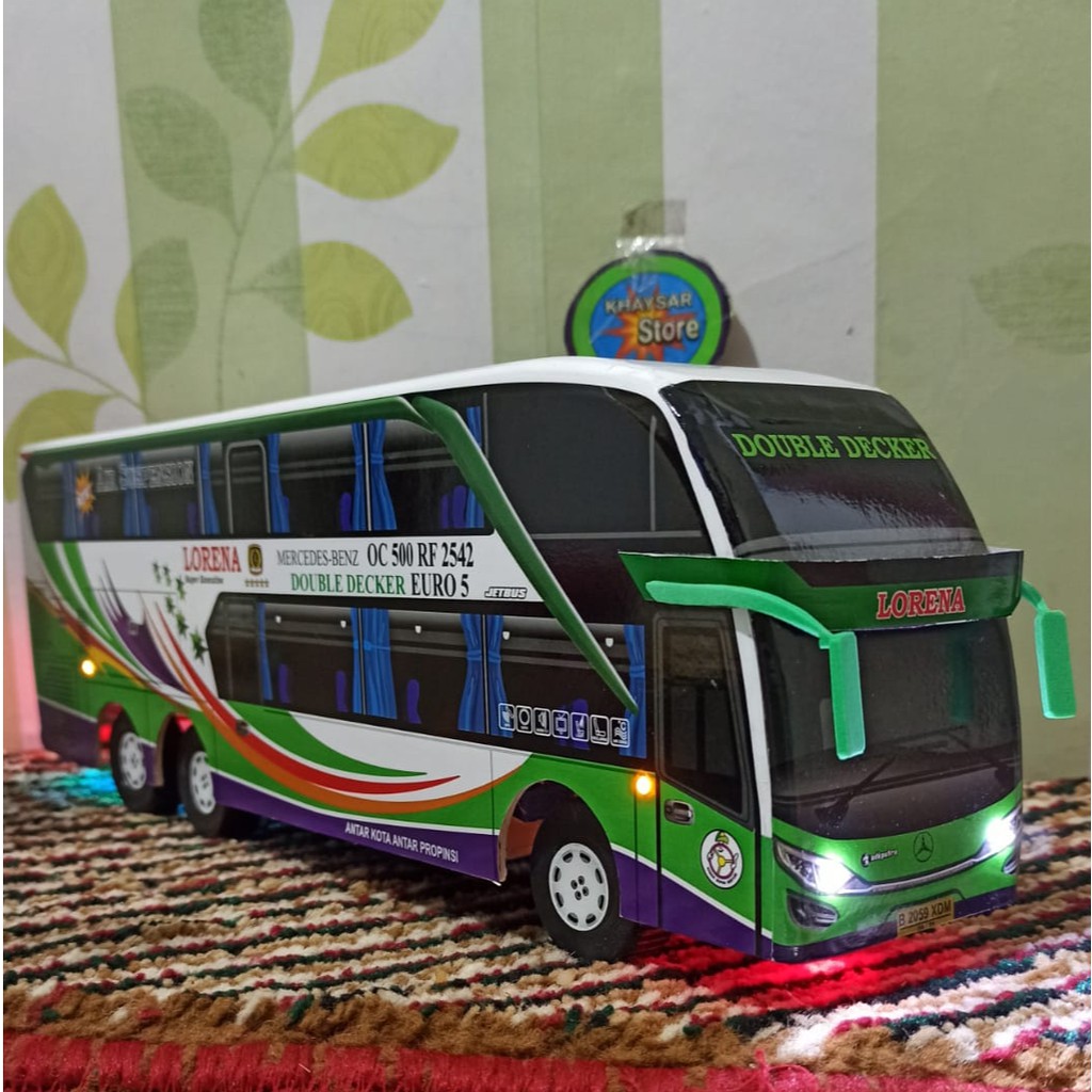 miniatur Bus bis /mainan bus bis Lorena Double decker + Lampu