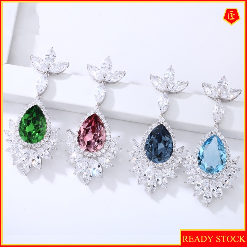 [Ready Stock]Women's Colorful Gem Inlaid Crystal Earrings