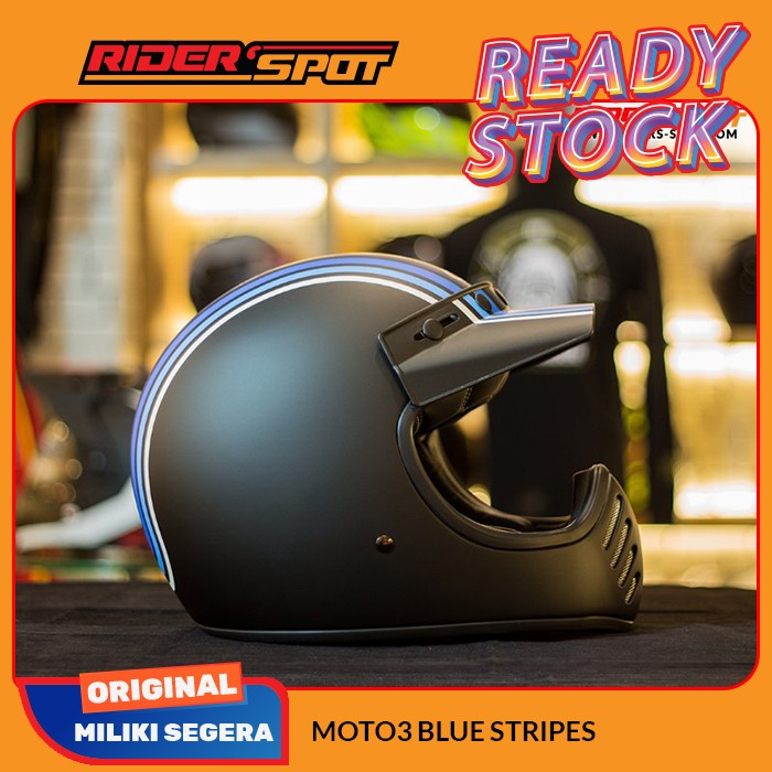Helm Motor Bell Moto 3 Stripe Blue Full Face Original Helmet
