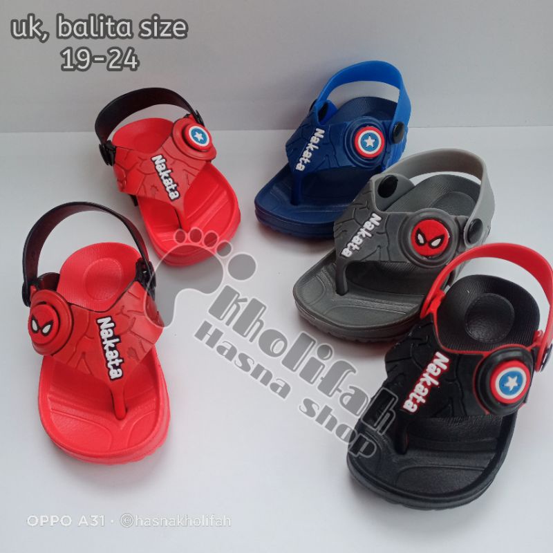 Sandal anak jepit tali belakang bintang Spiderman bisa diputar nakata &amp; Dulux 293E