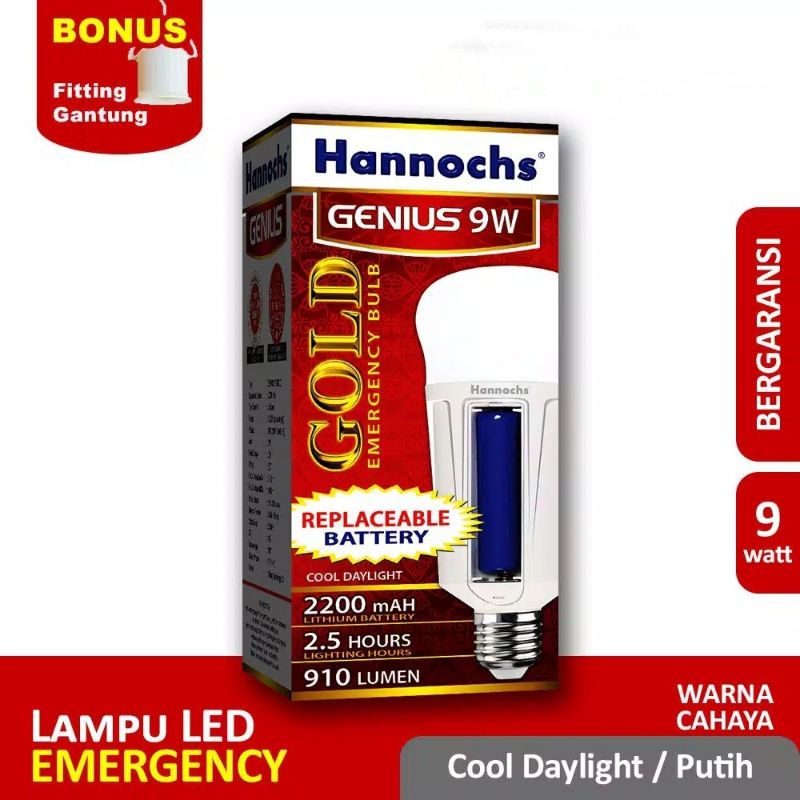 Lampu Emergency Hannoch LED 9 watt Genius AC/DC