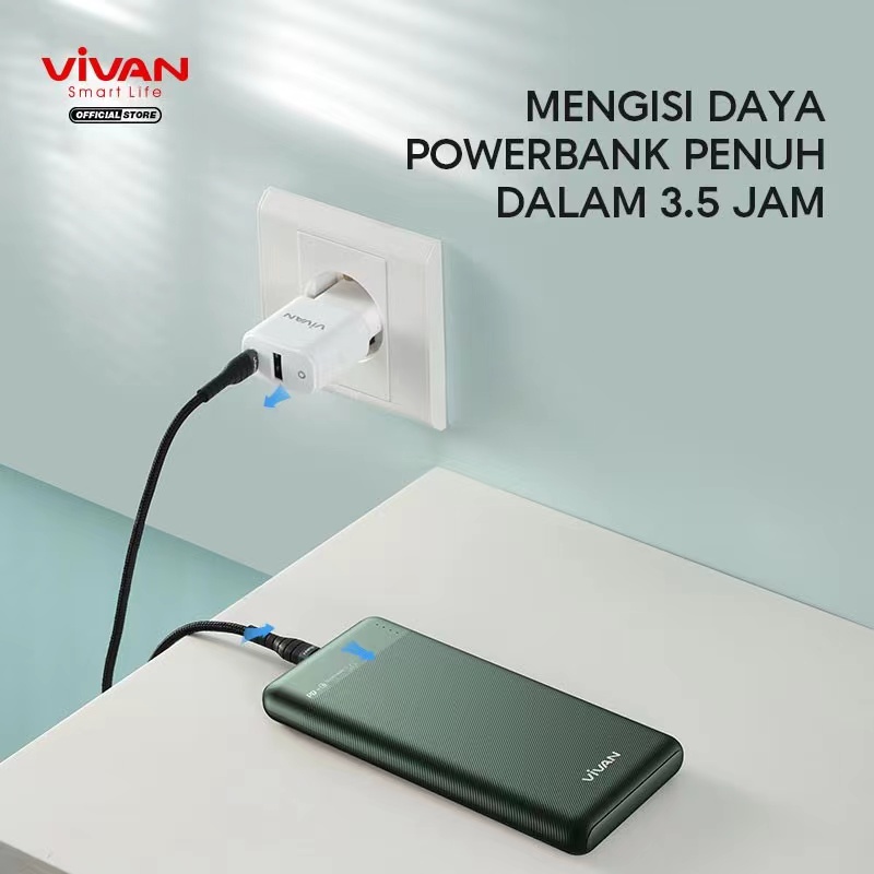 Powerbank 10000 mAh VIVAN VPB-M10 3A 18W Dual-way Quick Charging Original - Garansi Resmi 1 Tahun