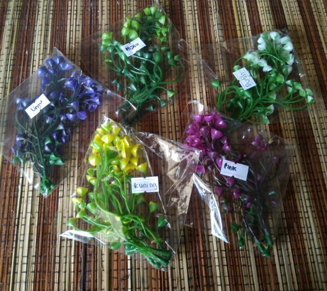 BI15A Bunga plastik daun putik warna warni untuk bahan mahar ringbox