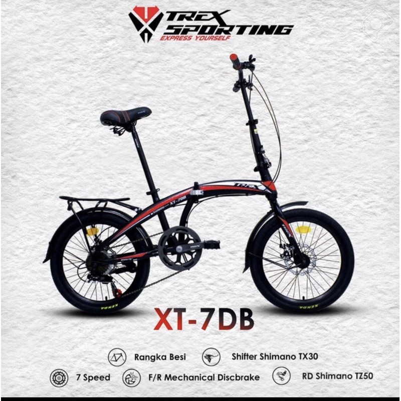 Sepeda Lipat TREX Sporting XT7DB 7speed 20 inch rem cakram shimano SNI garansi termurah kredit COD-6