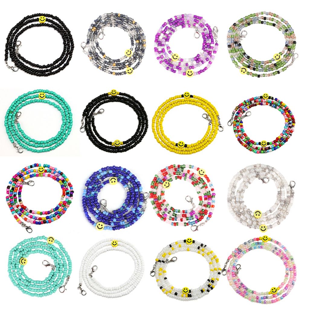 Color smiley face mask rope anti-drop color chain rice beads glasses chain mask extension belt anti-lost necklace -OW-