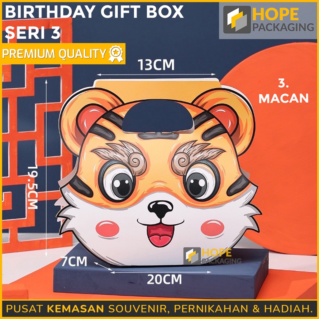 [ 5 PCS ] Bentuk 3d Karakter Animal seri 3 Kotak Kemasan Souvenir / Kotak hadiah  Untuk Souvenir Ulang Tahun / Happy birthday / ultah