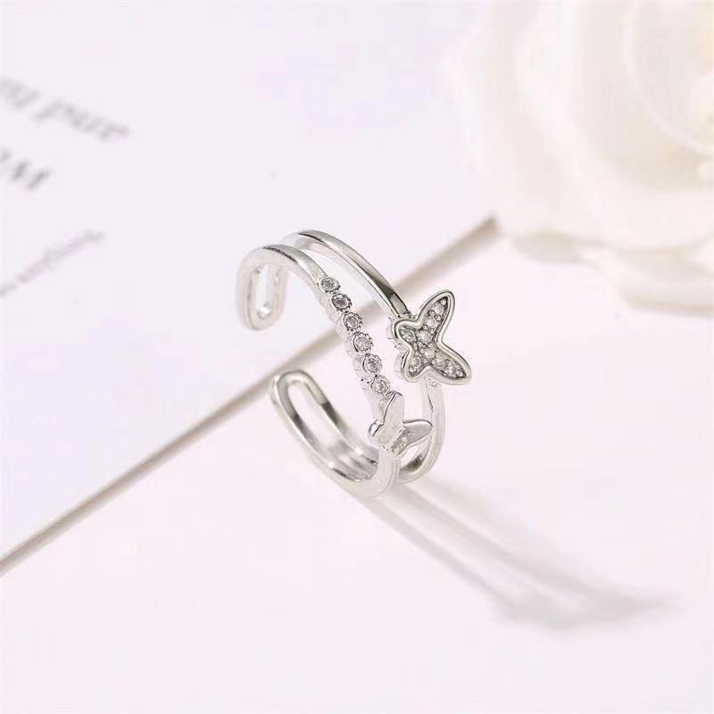 Kupu-kupu Kreatif Cincin Berlian Kristal Mengkilap Baja Titanium Perak Emas Mawar Perhiasan Fashion Wanita Pernikahan Rings