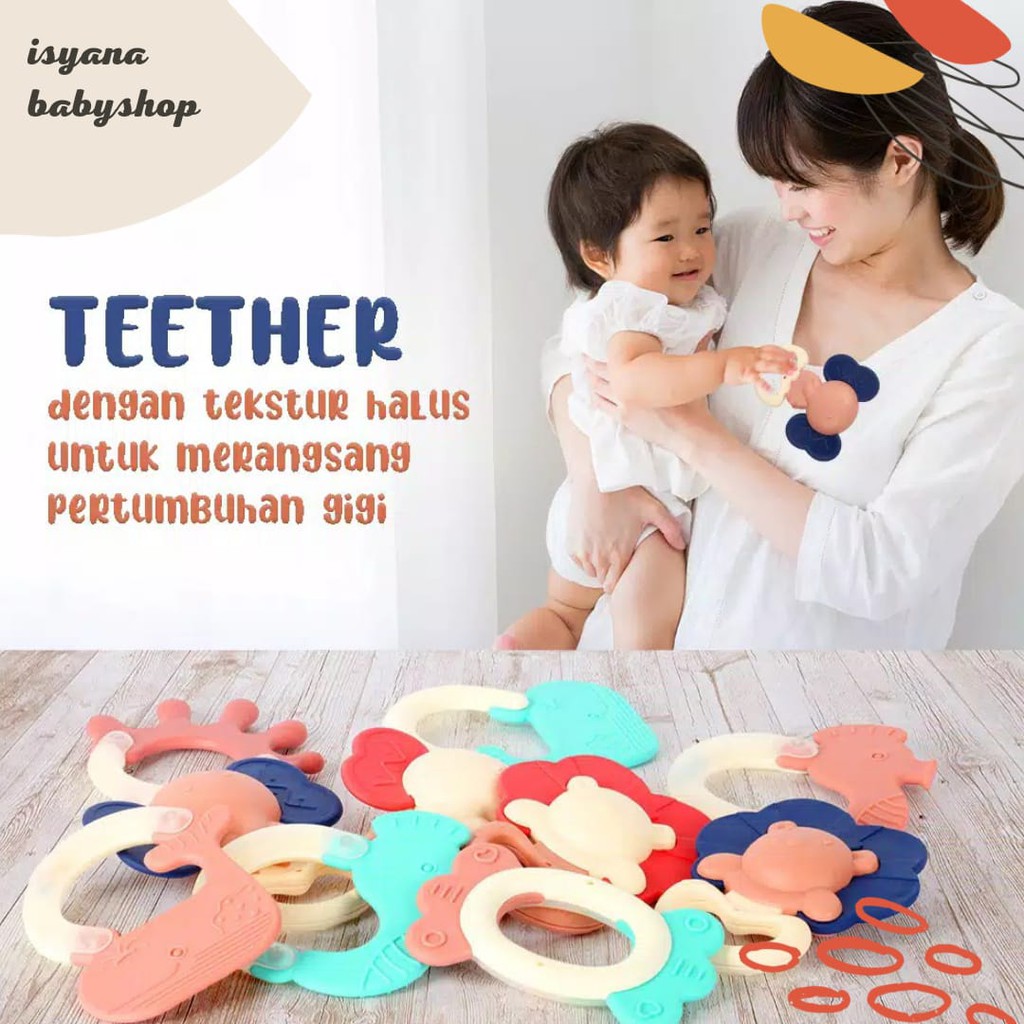 Gigitan Bayi Teether Bayi Mainan Anak Bunyi Silikon Kuat BPA Free