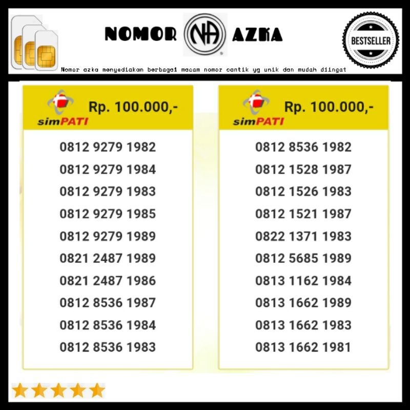 Nomor cantik simpati 0822 seri tahun 1984 1985 1989 rapi #ba20