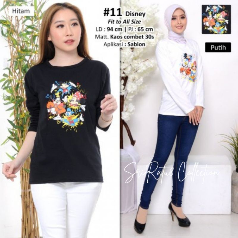 SriRatu8 atasan wanita lengan panjang kaos combed 30s kaos wanita disney donal