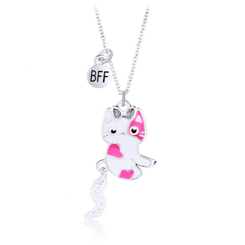 Fancyqube 2pcs / Set Kalung Liontin Bentuk Puzzle Hati Kucing Bahan Stainless Steel Untuk Pria Dan Wanita