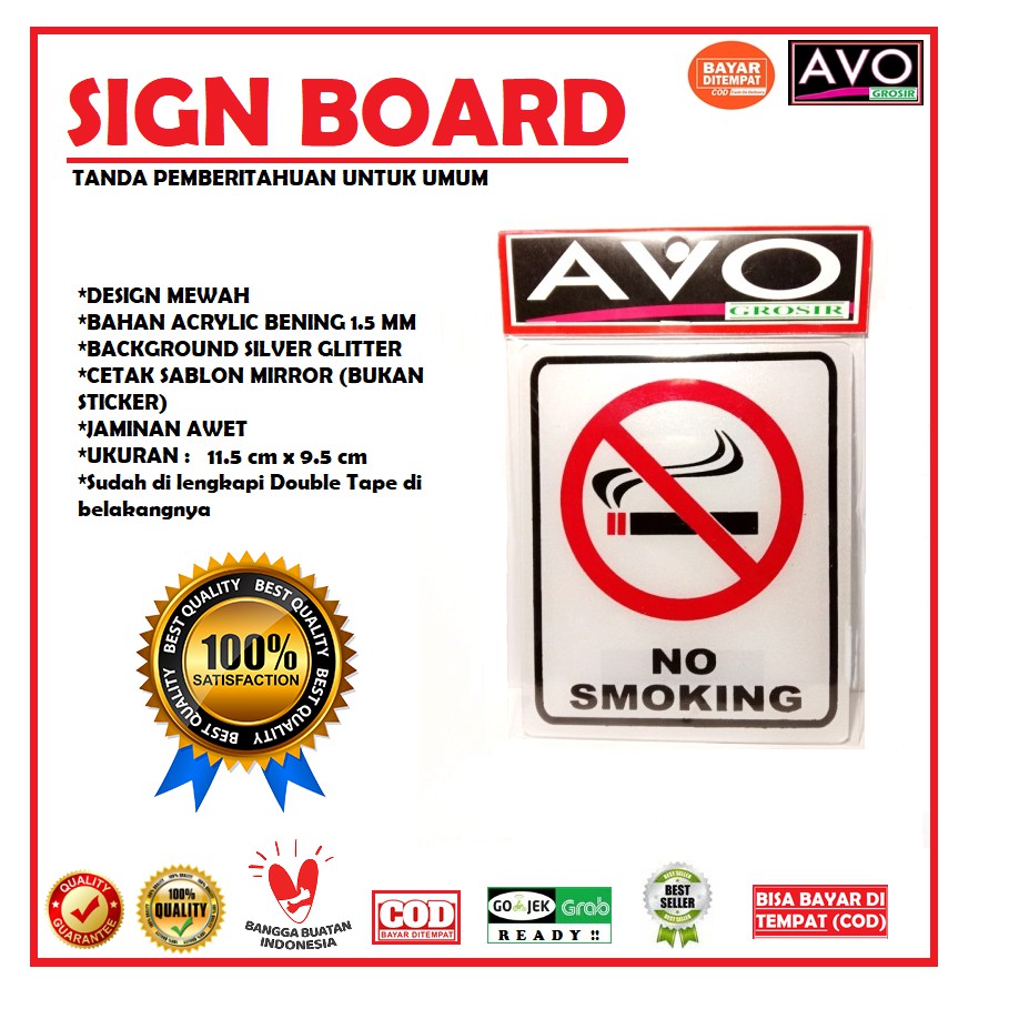 

sign label NO SMOKING tipe kotak acrylic sticker sign board